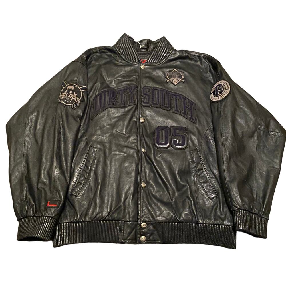 Vintage Y2K FUBU Dirty South City Series Black Quilted Leather Jacket Size 2XL